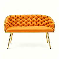 Canapé en velours tissé à la main de luxe haut de gamme, banc avec accoudoirs et pieds dorés pour salon, hôtel, salon
