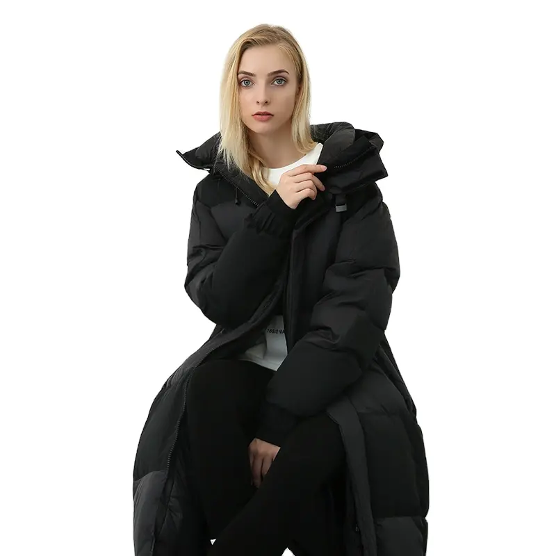 Pakaian wanita mantel mewah untuk wanita panjang Bawah musim dingin jaket Puffer Wanita Wanita jaket bulu angsa berdiri jaket Bomber dengan bantalan tenun