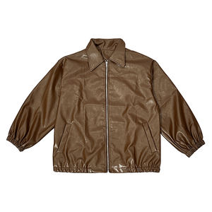 Chaquetas de cuero de alta calidad para hombres y mujeres Chaqueta de cuero de PU Maillard suelta con cuello levantado para primavera y otoño - Product Image 1