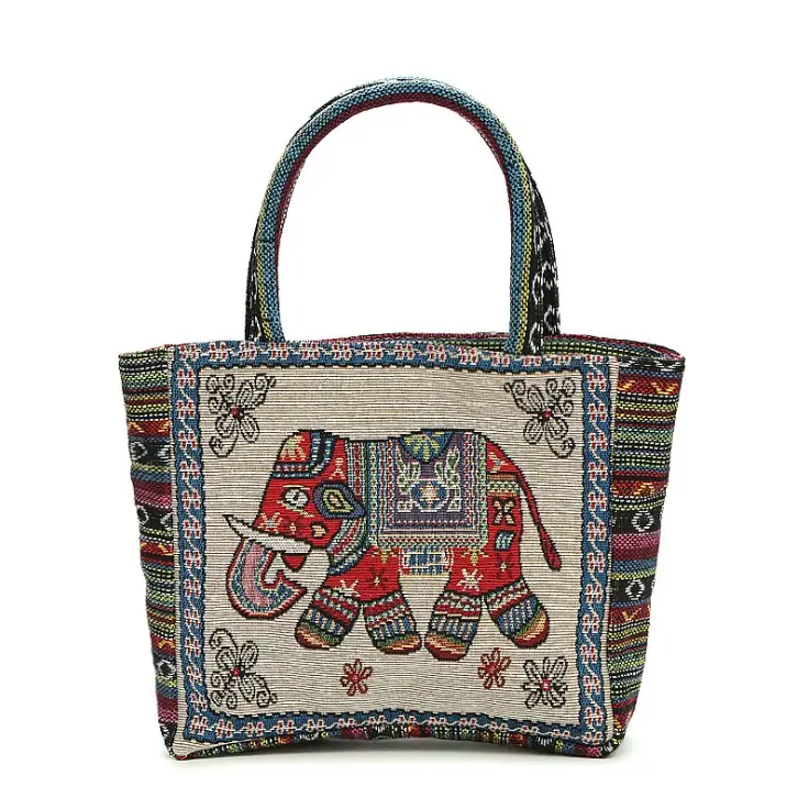 New manual Embroidery Beach Bag Canvas Beach Tote Bag With Zipper Closure Customized elephant Tote Bags