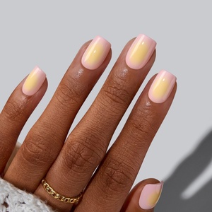 Faux ongles carrés courts printemps-été en gel souple, dégradé rose-jaune, à presser, vente en gros - Product Image 1