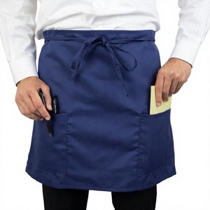 Tablier de serveur unisexe noir avec poches et fermeture à nouer, pour restaurant et bar, en tissu tissé 100 % polyester - Product Image 3