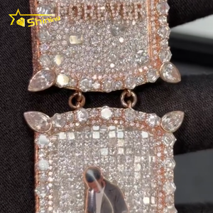 ラッパー ジュエリー 925 シルバー製 フルアイスアウト ヒップホップデザイン VVS モアサナイト ダイヤモンド モザイク インビジブルセッティング ドッグタグ ペンダント - Product Image 3