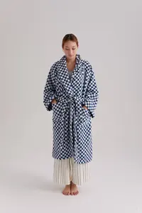 Retro Designer Check Cotton Toweling Terry Soft Bath Robe Women Luxury Dressing Gown Quick Dry Plus Size Warm Bathrobes