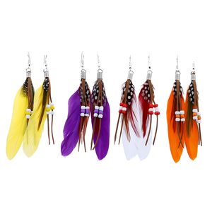 <span class=keywords><strong>Orecchini</strong></span> Pendenti Estivi da Donna in Stile Africano, Placcati Argento, Bohémien, <span class=keywords><strong>con</strong></span> Nappine in Pelle, Perline e Piume Colorate - Product Image 1