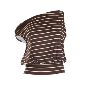 Viviblook J26TP043 T-shirt d'été pour femme, nouveau modèle rayé, col bateau, épaules dénudées, taille ample, sans manches, crop top pour femmes - Product Image 5