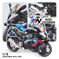 Modèle de moto KKL 1:9 en alliage moulé sous pression Aero 1000 avec lumières RC, son, direction, amortisseurs, support ouvrable, démarrage à clé, batterie au lithium