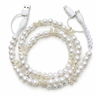 Câble de charge pour téléphone avec nœud perlé en perles d'ivoire, câble de charge multi-prise USB Type C 4 en 1, cordon de transfert de données, cadeau tendance