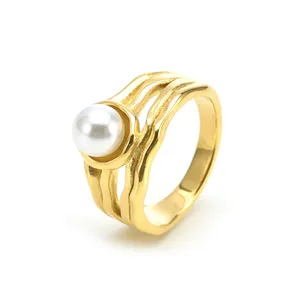 定制批发最好的朋友女性精致不锈钢饰品制造商个性化珍珠戒指