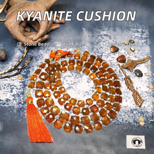 Cuentas facetadas de kyanita naranja Moos en forma de cojín para hacer joyas, collar INDIA GEMS AINMKYA04, con tasación de terceros, 18mm - Product Image 2