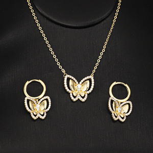 Joyería Zircon 14K chapado en oro conjunto de joyas collar hueco pendiente colgante conjunto mariposa Joyeria Conjunta fiesta regalo mujeres - Product Image 2