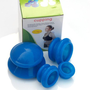 Silicone Cupping Therapy <b>Set</b> 4 Cups Blue Health <b>Massage</b> Kit - Product Image 1