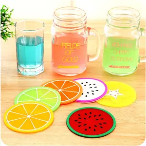 Round Coasters Fancy Cup Mats Soft PVC Fruit Pattern Coaster Non-Slip