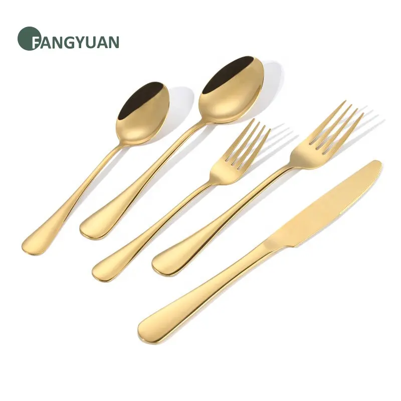 FANGYUAN wholesale manufacturing modern wedding high quality 1010 stainless steel golden spoon fork set flatware