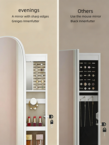 Organisateur de rangement blanc arqué avec panneau frontal réfléchissant, à suspendre au mur, avec verrou de sécurité enfant, pour produits de beauté - Product Image 6