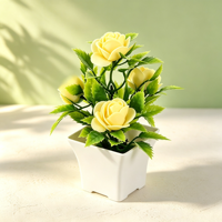 Rose artificielle en mousse faite à la main, écologique, en pot, avec feuilles de bonsaï, décoration de table intérieure pour la fête des Mères - Vente chaude