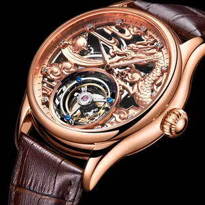Reloj Mecánico tourbillon real OEM de alta calidad de fábrica china con relojes de pulsera de cuero genuino
