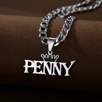 Collar con Nombre Personalizado de Acero Inoxidable, Colgante con Placa de Identificación, Corona Personalizada de HipHop Europeo y Americano, para Hombre y Mujer