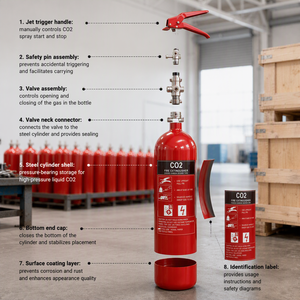 <span class=keywords><strong>Extincteur</strong></span> portable CO2 personnalisé avec logo OEM/ODM, 5 lb, en acier au carbone CK45, 150 bars, usage intensif, temps de décharge 8-15s, direct usine - Product Image 1
