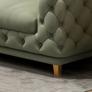 Homey-sofá europeo <span class=keywords><strong>Victoria</strong></span> con nuevo diseño, asiento de amor y sillón, tela beige de terciopelo, chesterfield - Product Image 4