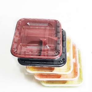Contenants alimentaires jetables en plastique rouge/noir, micro-ondables, en forme de coquille, capacité 800 ml, forme rectangulaire, pour plats à emporter - Product Image 4