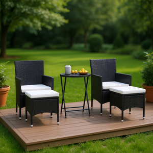 Ensemble bistrot de jardin en rotin noir 2 places, mobilier d'extérieur au design contemporain, structure métallique avec coussins - Product Image 2