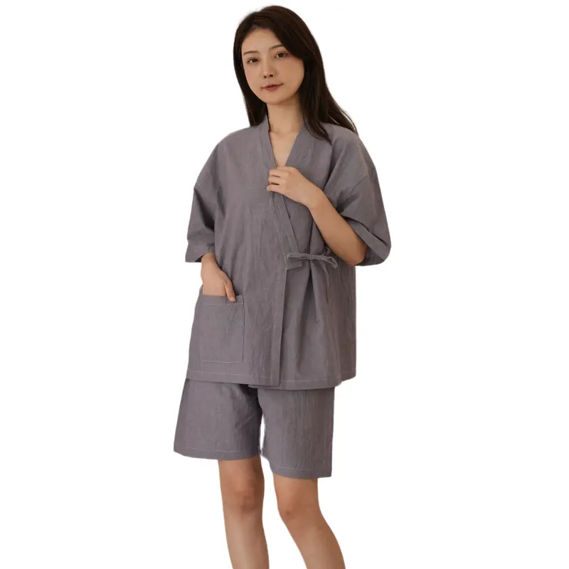100% coton personnalisé Homewear vêtements de nuit pour hommes Cardigan Kimono Yukata coton peignoir vêtements de nuit