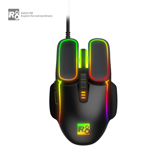 Guangdong R8 Brand New Design Oem Optical 7d 4 Adjustable Dpi Pink Led Usb Wired Ergonomic Game Mouse Rgb for Computer