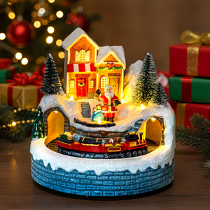 Décorations de Noël pour bureau, ornements micro-paysages en résine lumineuse à finition mate, figurines de Père Noël rotatives avec lumières musicales, jouets - Product Image 2