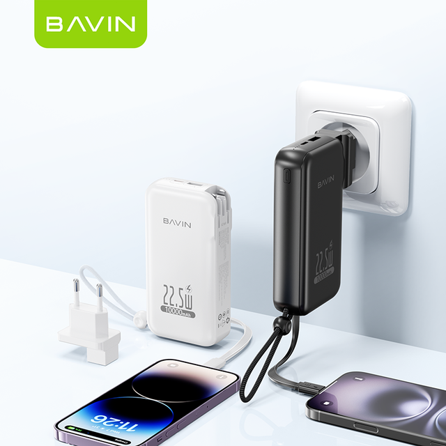 BAVIN PC032 Pro Y 22.5w 10000mah Plug Eu Us Li-Polymer Battery Power Bank with I Phone Type Cable
