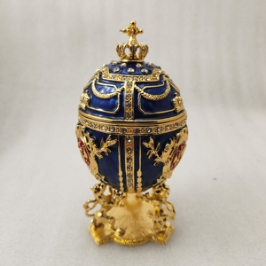 Lớn Kim Loại Hoàng Gia Màu Đỏ Đế Quốc Nga Faberge Trứng Vương Miện Đính Hộp Đồ Trang Sức Trang Trí Nội Thất - Product Image 6