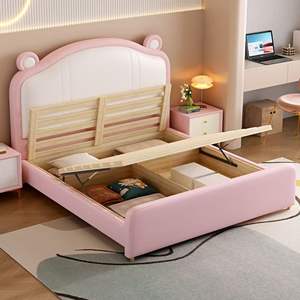 เฟอร์นิเจอร์ห้องนอนสุดหรูหุ้มเบาะสไตล์นุ่มนวล ปี 2026 เตียงเด็กสำหรับเด็กผู้หญิง พร้อมลิ้นชักเก็บของ - Product Image 2