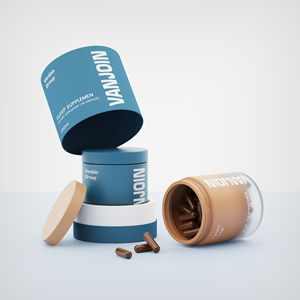 Pot <span class=keywords><strong>en</strong></span> <span class=keywords><strong>verre</strong></span> vide pour médicaments avec emballage cylindrique de protection pour suppléments de probiotiques et d'huile de poisson, écologique, impression personnalisée - Product Image 4