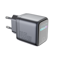 Chargeur USB-C intelligent GaN 45W tendance avec écran AI pour voyages US EU UK, adaptateur mural compact à charge rapide PD pour ordinateur portable et téléphone