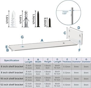 Supports d'étagères murales en métal doré, supports d'étagère robustes de 8 "Charge maximale de 200lb Supports invisibles <span class=keywords><strong>pour</strong></span> étagères flottantes - Product Image 5
