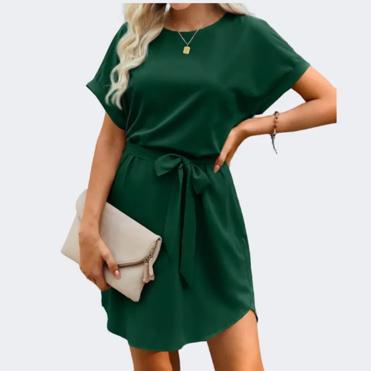 Vestidos de cintura alta qualidade atacado até o joelho vestidos verdes confortáveis femininos elegantes