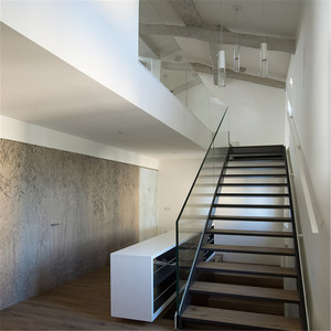 Conception d'escalier en bois massif de chêne rouge américain de haute qualité avec double faisceau de Foshan - Product Image 3