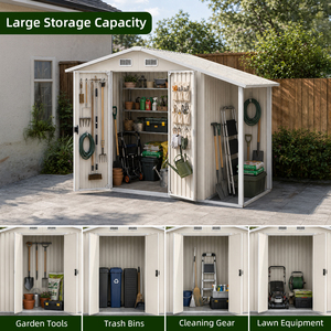 Abri de jardin en métal beige SEEYES avec abri incliné, toit à pignon, portes doubles, pour rangement d'outils extérieur, vente en gros OEM - Product Image 3