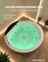 Piscine ronde intérieure pour 4 personnes, grande baignoire spa en acrylique pour patio, panneau intelligent, chauffage à température constante, massage à bulles, surf