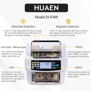 Máquina Contadora de Billetes de Dólar y Euro H-8300 para Negocios, Detectores de Monedas con Luz Ultravioleta, Alta Velocidad 1200 billetes/min, Máquina Contadora de Billetes - Product Image 1
