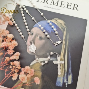 Vente en gros de collier chapelet religieux Offre Spéciale vierge <span class=keywords><strong>marie</strong></span> collier chapelet en laiton blanc argent - Product Image 4