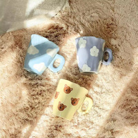 Tasses à café en céramique faites à la main, motif floral, mignonnes, grande capacité, logo personnalisé, style coréen, pour thé au lait, idéales comme cadeau – Nouveauté très prisée
