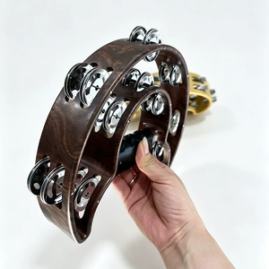 Tambor de mano de doble anillo en forma de media luna al por mayor, con 2 filas de jingles de acero inoxidable, instrumento de percusión rítmica para bandas e iglesias - Product Image 4