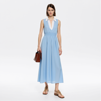 Nouvelle robe maxi décontractée sans manches en forme de A pour l'été 2026, robe bleu ciel clair pour femmes
