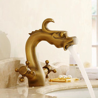 Robinet de lavabo de salle de bain au design rétro de dragon, robinets en cuivre, mélangeur d'eau en laiton