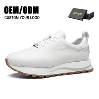 Chaussures de sport épaisses pour hommes, logo personnalisé, confortables, blanches, en cuir, chaussures de course athlétiques, baskets