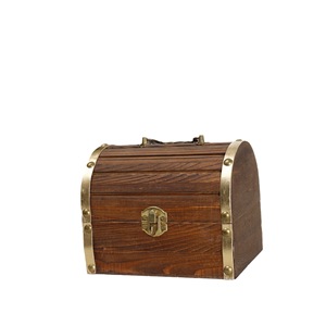Wooden Gift Box With Gold Trim Lockable <b>Portable</b> Jewelry Storage Treasure Box For Children Money Box - Product Image 5