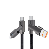 Kabel Data 4 in 1 Pengisian Cepat 100W Grosir Pabrik, Kabel Nilon Berlapis Paduan Seng dengan Lampu LED untuk Ponsel OEM