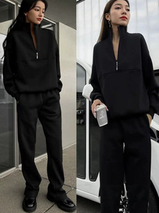 Conjunto de 2 Piezas para Mujer, Primavera-Otoño 2026, Sudadera con Cuello Alto y Media Cremallera, Pantalones Largos de Color Sólido, Ropa Deportiva Informal para Uso Diario - Product Image 6