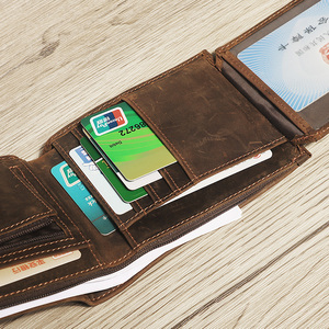 לוגו מותאם אישית סיטונאי ממוחזר עור סוס מטורף טריפולד RFID ארנק לגברים - Product Image 3